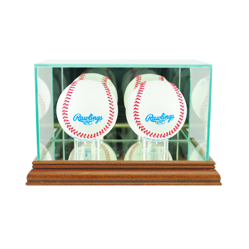 Double Baseball Display Case with Walnut Moulding