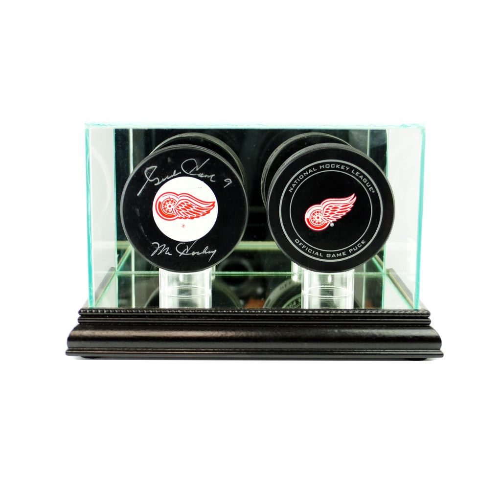 Double Hockey Puck Display Case with Black Moulding