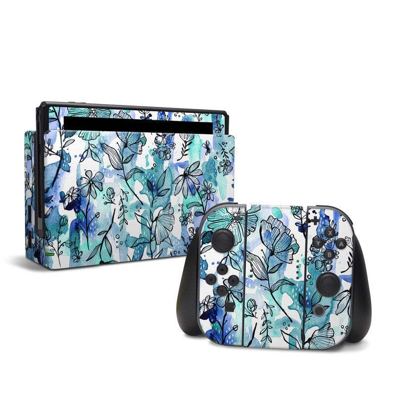 DecalGirl NSW-BLUEINK Nintendo Switch Skin - Blue Ink Floral