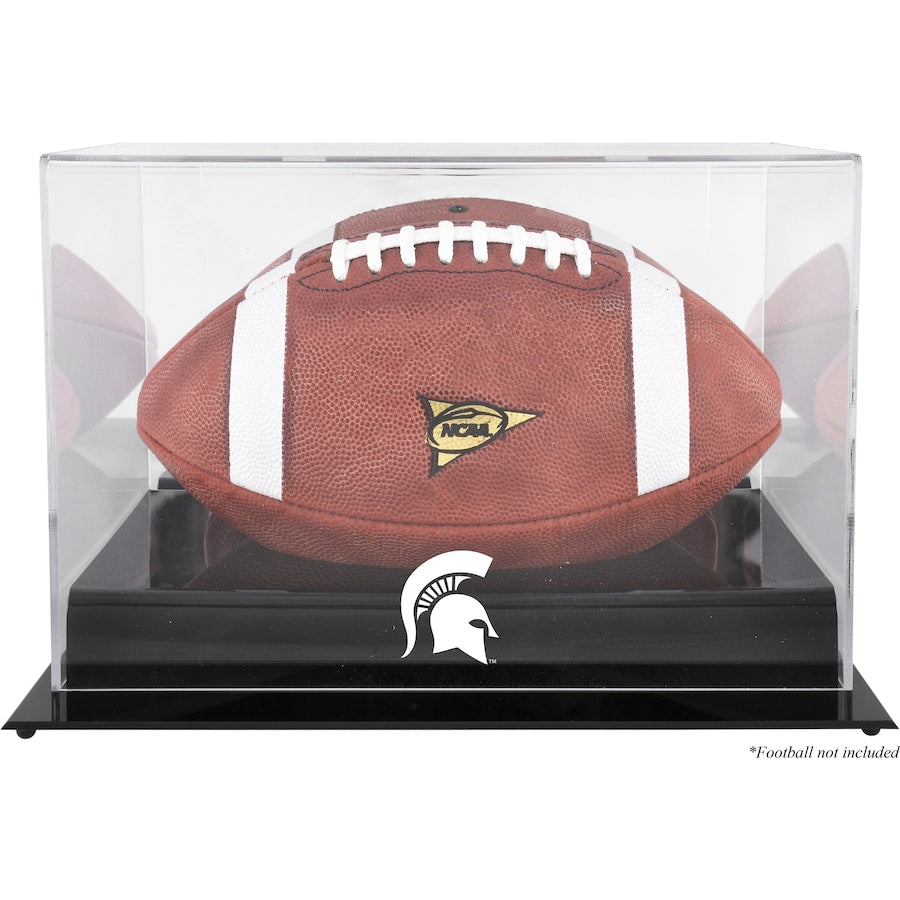Michigan State Spartans Black Base Team Logo Football Display Case with Mirror Back