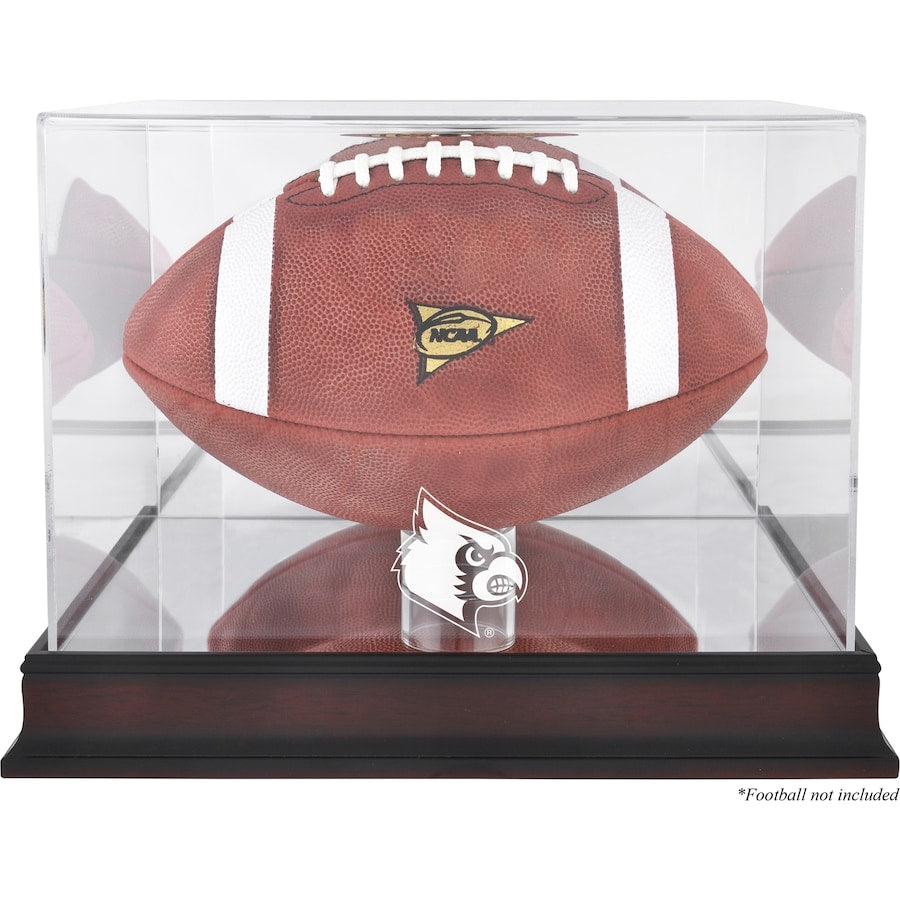 Louisville Cardinals Mahogany Base Logo Football Display Case with Mirror Back