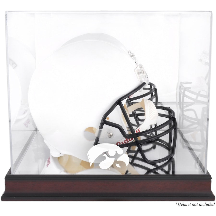 Iowa Hawkeyes Mahogany Base Logo Helmet Display Case with Mirror Back