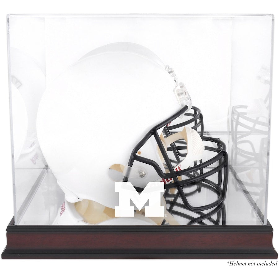 Michigan Wolverines Mahogany Base Team Logo Helmet Display Case with Mirrored Back