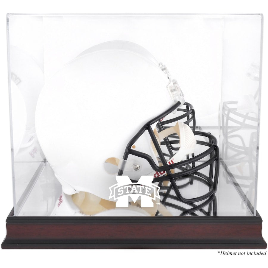 Mississippi State Bulldogs Mahogany Base Team Logo Helmet Display Case with Mirrored Back