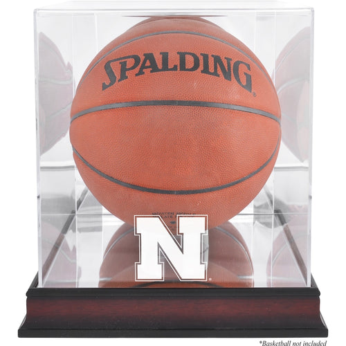 Nebraska Huskers Mahogany Antique Finish Basketball Display Case with Mirror Back