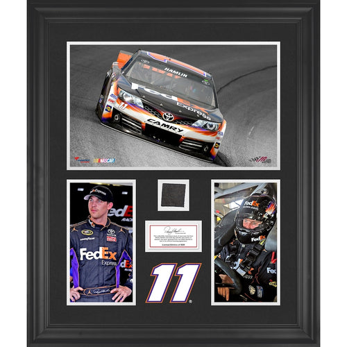 Denny Hamlin Framed 3-Photograph Collage with Race-Used Tire-Limited Edition of 500