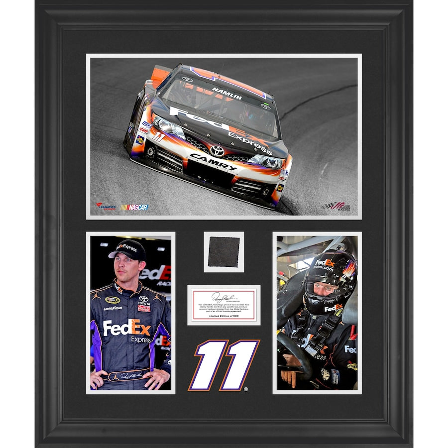Denny Hamlin Framed 3-Photograph Collage with Race-Used Tire-Limited Edition of 500