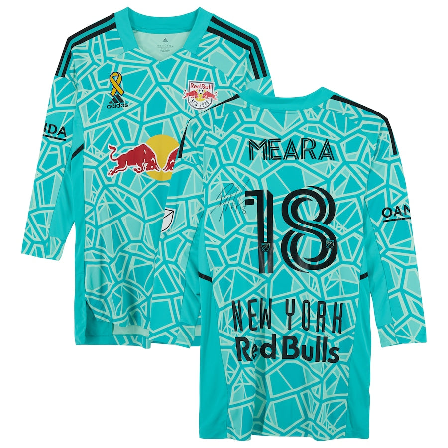 Ryan Meara New York Red Bulls Autographed Match-Used #18 Aqua Jersey from the 2022 MLS Season