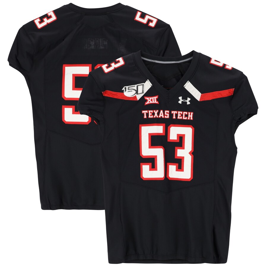 Texas Tech Red Raiders Team-Issued #53 Black Jersey with 150 Patch from the 2017 NCAA Football Season