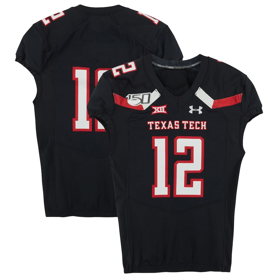 Texas Tech Red Raiders Team-Issued #12 Black Jersey with 150 Patch from the 2017 NCAA Football Season
