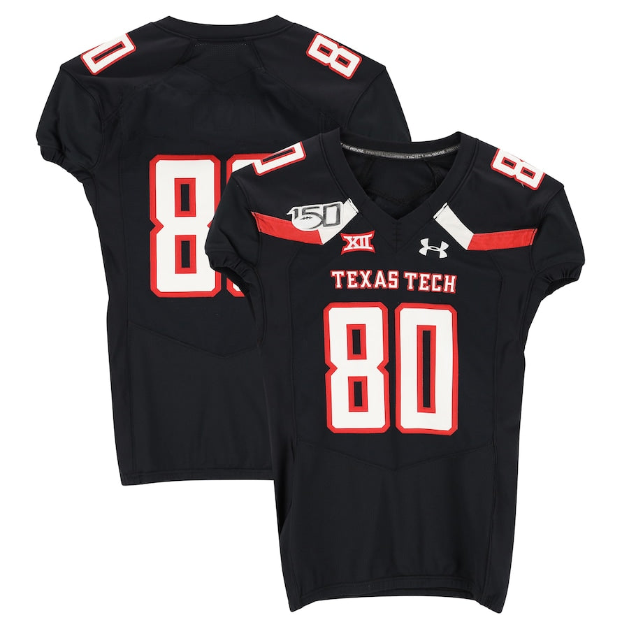 Texas Tech Red Raiders Team-Issued #80 Black Jersey with 150 Patch from the 2017 NCAA Football Season
