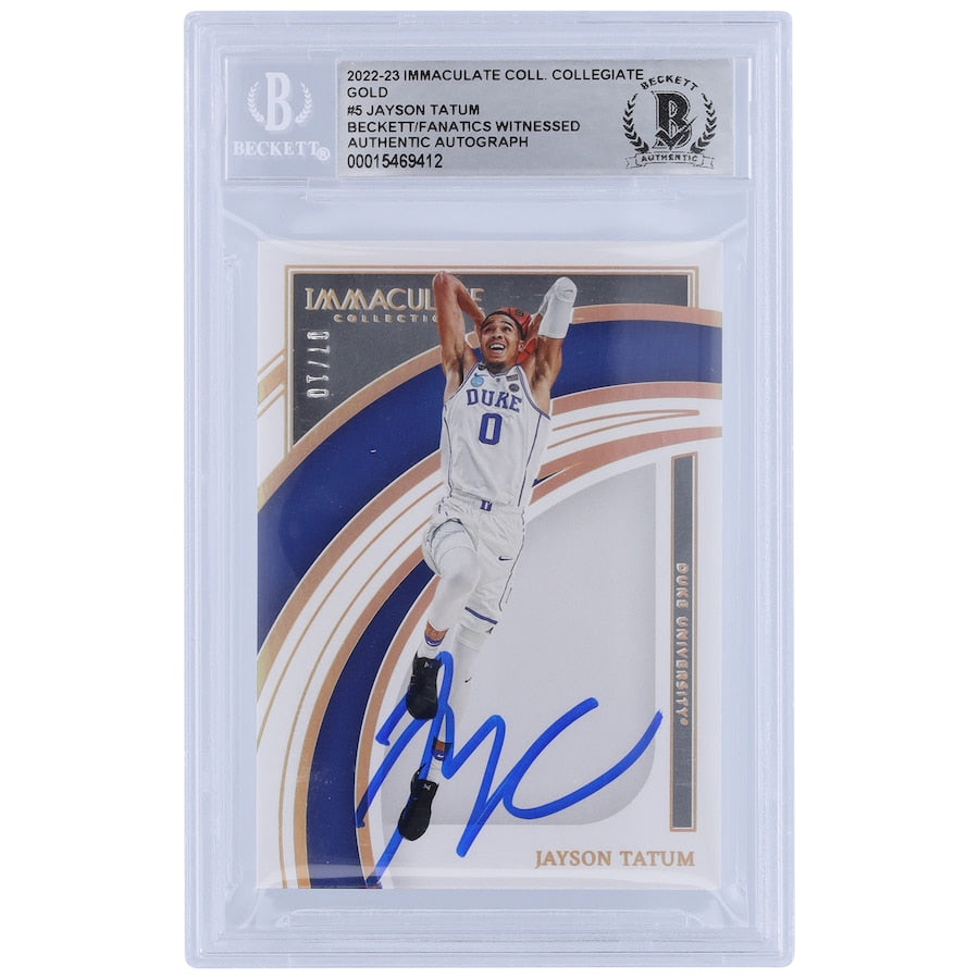 Jayson Tatum Duke Blue Devils Autographed 2022-23 Panini Immaculate Collegiate Gold #5 #7/10 Beckett Fanatics Witnessed Authenticated Card