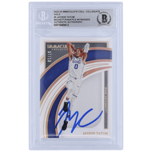 Jayson Tatum Duke Blue Devils Autographed 2022-23 Panini Immaculate Collegiate Gold #5 #7/10 Beckett Fanatics Witnessed Authenticated Card