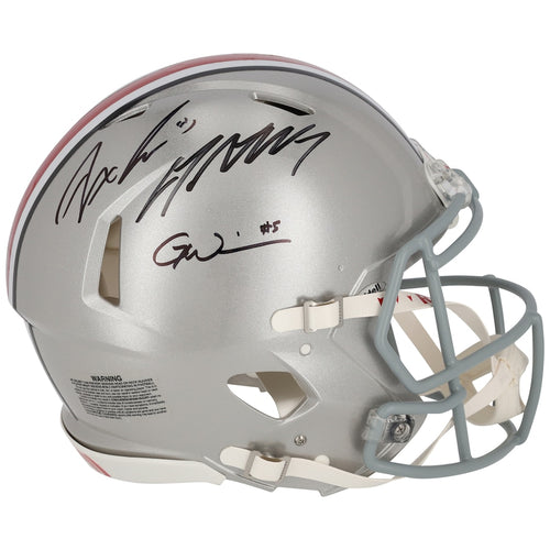 Jaxon Smith-Njigba, C.J. Stroud and Garrett Wilson Ohio State Buckeyes Autographed Riddell Speed Authentic Helmet