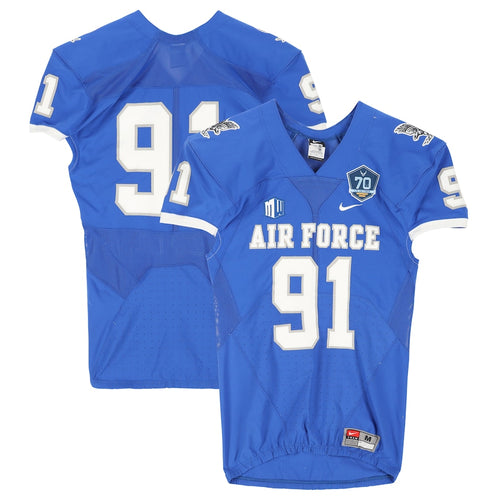 Air Force Falcons Team-Issued #91 Royal Jersey with 70th Anniversary Patch from the 2017 NCAA Football Season