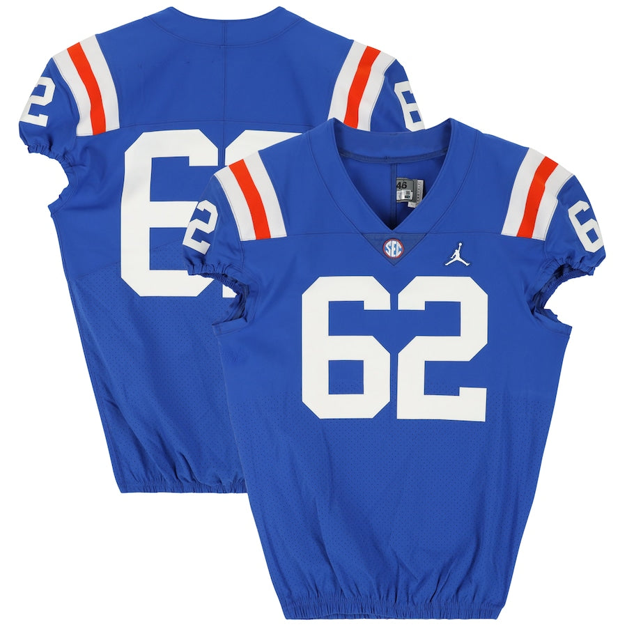 Florida Gators Team-Issued #62 Blue Throwback Jersey from the 2020-21 NCAA Football Seasons