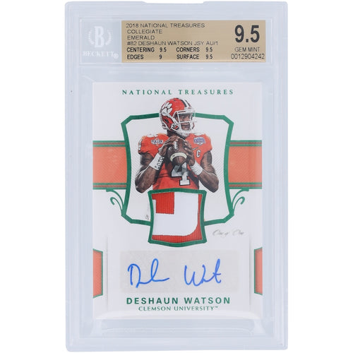 Deshaun Watson Clemson Tigers Autographed 2018 Panini National Treasures Emerald Parallel #82 #1/1 BGS Authenticated 9.5/10 Card - 9.5,9.5,9,9.5 Subgrades