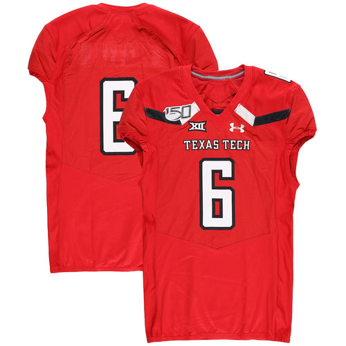 Texas Tech Red Raiders Team-Issued #6 Red Jersey with 150 Patch from the 2019 NCAA Football Season