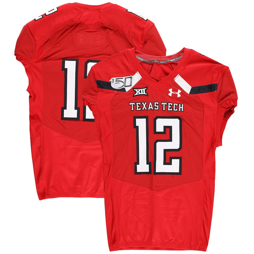 Texas Tech Red Raiders Team-Issued #12 Red Jersey with 150 Patch from the 2019 NCAA Football Season