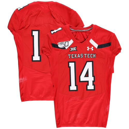 Texas Tech Red Raiders Team-Issued #14 Red Jersey with 150 Patch from the 2019 NCAA Football Season