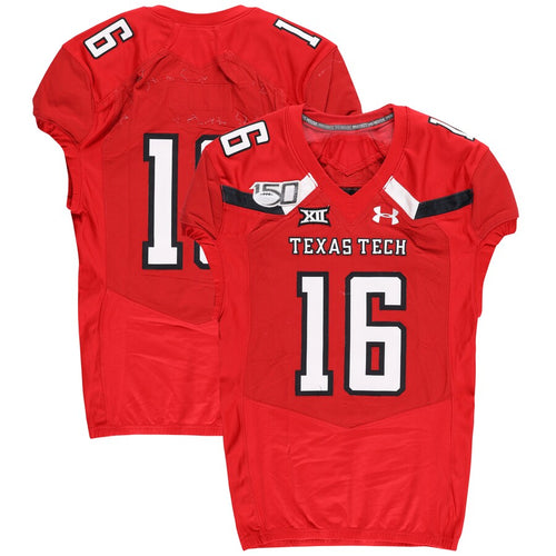 Texas Tech Red Raiders Team-Issued #16 Red Jersey with 150 Patch from the 2019 NCAA Football Season