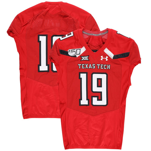 Texas Tech Red Raiders Team-Issued #19 Red Jersey with 150 Patch from the 2019 NCAA Football Season