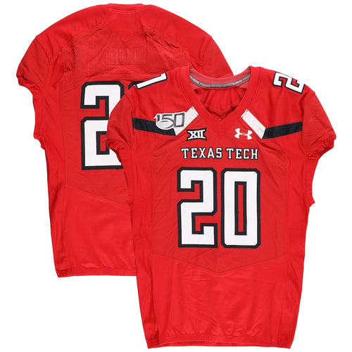Texas Tech Red Raiders Team-Issued #20 Red Jersey with 150 Patch from the 2019 NCAA Football Season