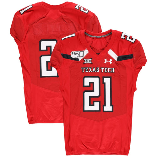 Texas Tech Red Raiders Team-Issued #21 Red Jersey with 150 Patch from the 2019 NCAA Football Season