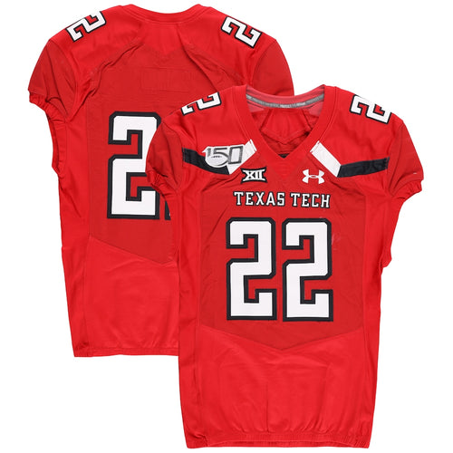 Texas Tech Red Raiders Team-Issued #22 Red Jersey with 150 Patch from the 2019 NCAA Football Season