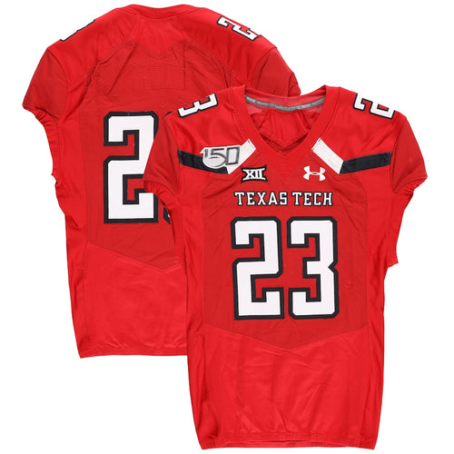 Texas Tech Red Raiders Team-Issued #23 Red Jersey with 150 Patch from the 2019 NCAA Football Season