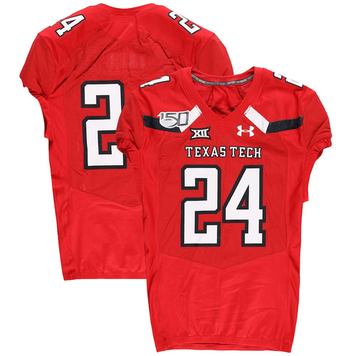 Texas Tech Red Raiders Team-Issued #24 Red Jersey with 150 Patch from the 2019 NCAA Football Season