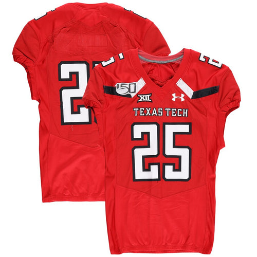 Texas Tech Red Raiders Team-Issued #25 Red Jersey with 150 Patch from the 2019 NCAA Football Season