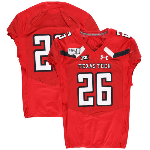 Texas Tech Red Raiders Team-Issued #26 Red Jersey with 150 Patch from the 2019 NCAA Football Season