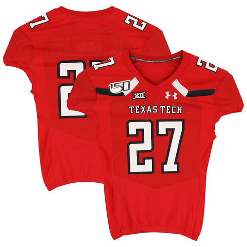Texas Tech Red Raiders Team-Issued #27 Red Jersey with 150 Patch from the 2019 NCAA Football Season