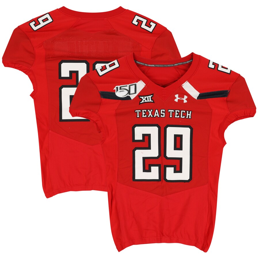 Texas Tech Red Raiders Team-Issued #29 Red Jersey with 150 Patch from the 2019 NCAA Football Season