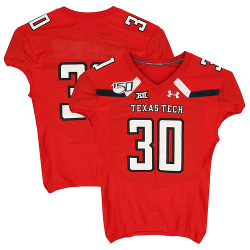 Texas Tech Red Raiders Team-Issued #30 Red Jersey with 150 Patch from the 2019 NCAA Football Season