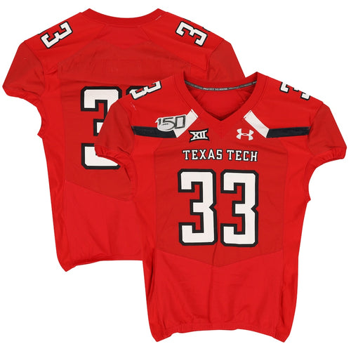 Texas Tech Red Raiders Team-Issued #33 Red Jersey with 150 Patch from the 2019 NCAA Football Season