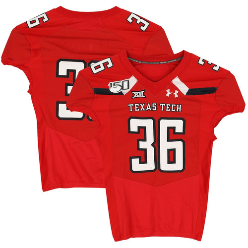 Texas Tech Red Raiders Team-Issued #36 Red Jersey with 150 Patch from the 2019 NCAA Football Season