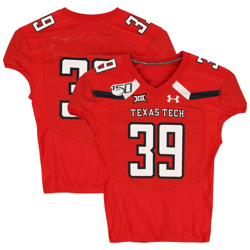 Texas Tech Red Raiders Team-Issued #39 Red Jersey with 150 Patch from the 2019 NCAA Football Season