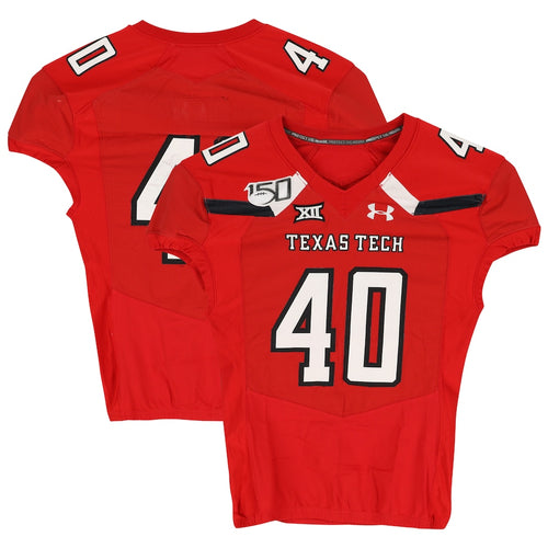 Texas Tech Red Raiders Team-Issued #40 Red Jersey with 150 Patch from the 2019 NCAA Football Season