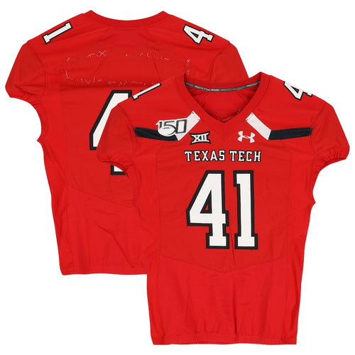 Texas Tech Red Raiders Team-Issued #41 Red Jersey with 150 Patch from the 2019 NCAA Football Season