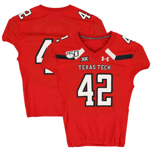 Texas Tech Red Raiders Team-Issued #42 Red Jersey with 150 Patch from the 2019 NCAA Football Season