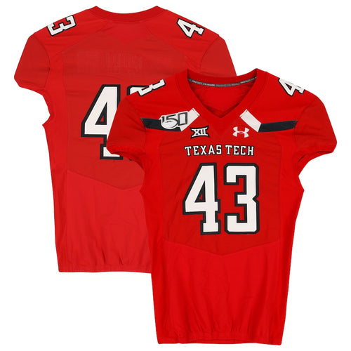 Texas Tech Red Raiders Team-Issued #43 Red Jersey with 150 Patch from the 2019 NCAA Football Season