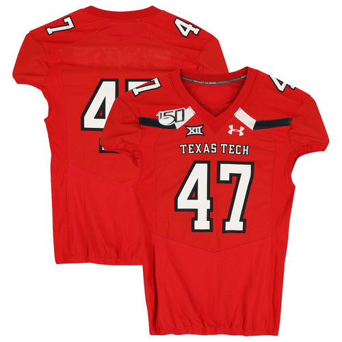 Texas Tech Red Raiders Team-Issued #47 Red Jersey with 150 Patch from the 2019 NCAA Football Season