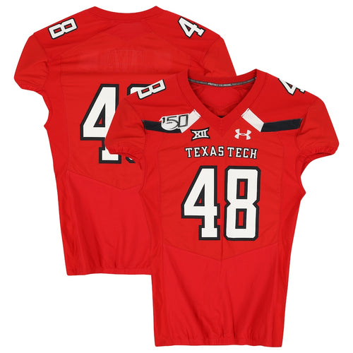 Texas Tech Red Raiders Team-Issued #48 Red Jersey with 150 Patch from the 2019 NCAA Football Season