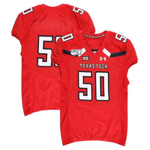 Texas Tech Red Raiders Team-Issued #50 Red Jersey with 150 Patch from the 2019 NCAA Football Season