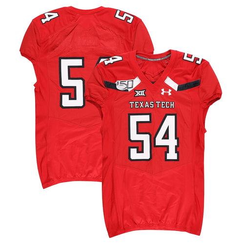 Texas Tech Red Raiders Team-Issued #54 Red Jersey with 150 Patch from the 2019 NCAA Football Season