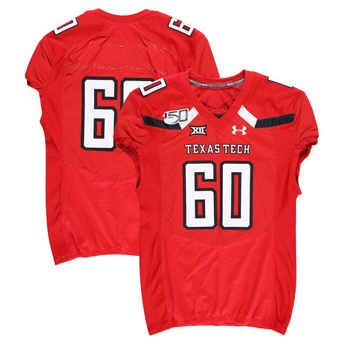 Texas Tech Red Raiders Team-Issued #60 Red Jersey with 150 Patch from the 2019 NCAA Football Season