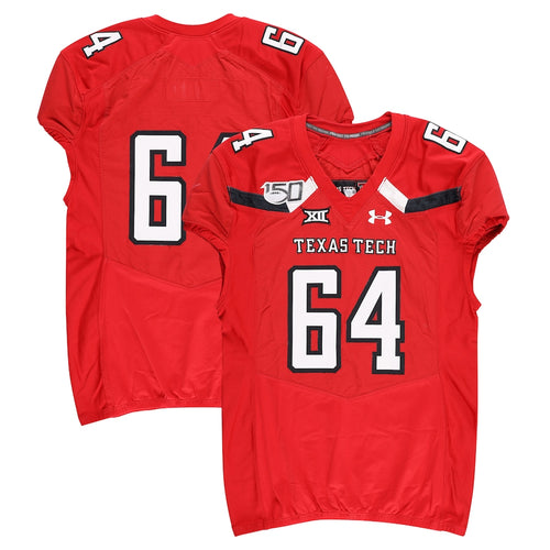 Texas Tech Red Raiders Team-Issued #64 Red Jersey with 150 Patch from the 2019 NCAA Football Season