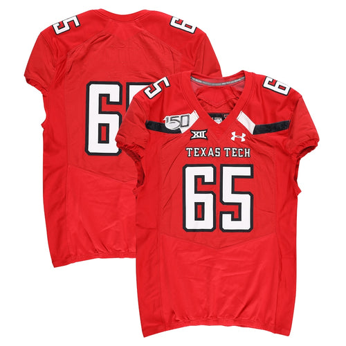 Texas Tech Red Raiders Team-Issued #65 Red Jersey with 150 Patch from the 2019 NCAA Football Season